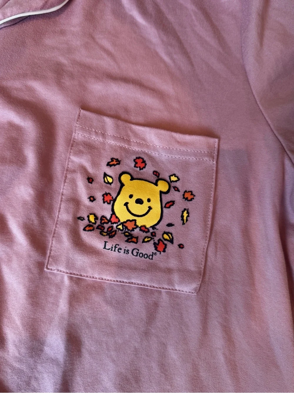 Life Is Good Pink Short-Sleeve and Pants Pajama Set with Winnie the Pooh Pocket
